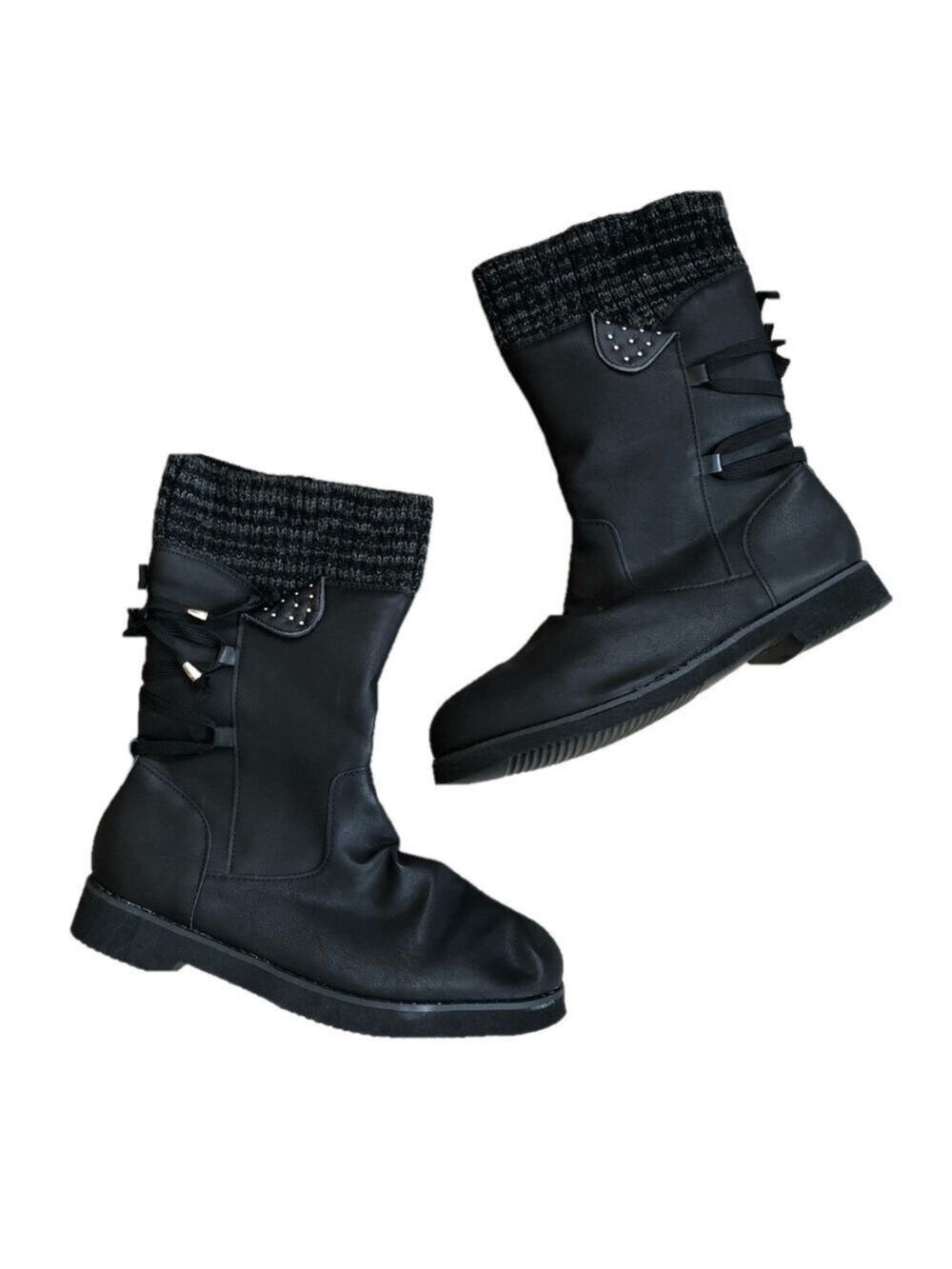 Sweater cuffed scrunch faux leather boots size 42